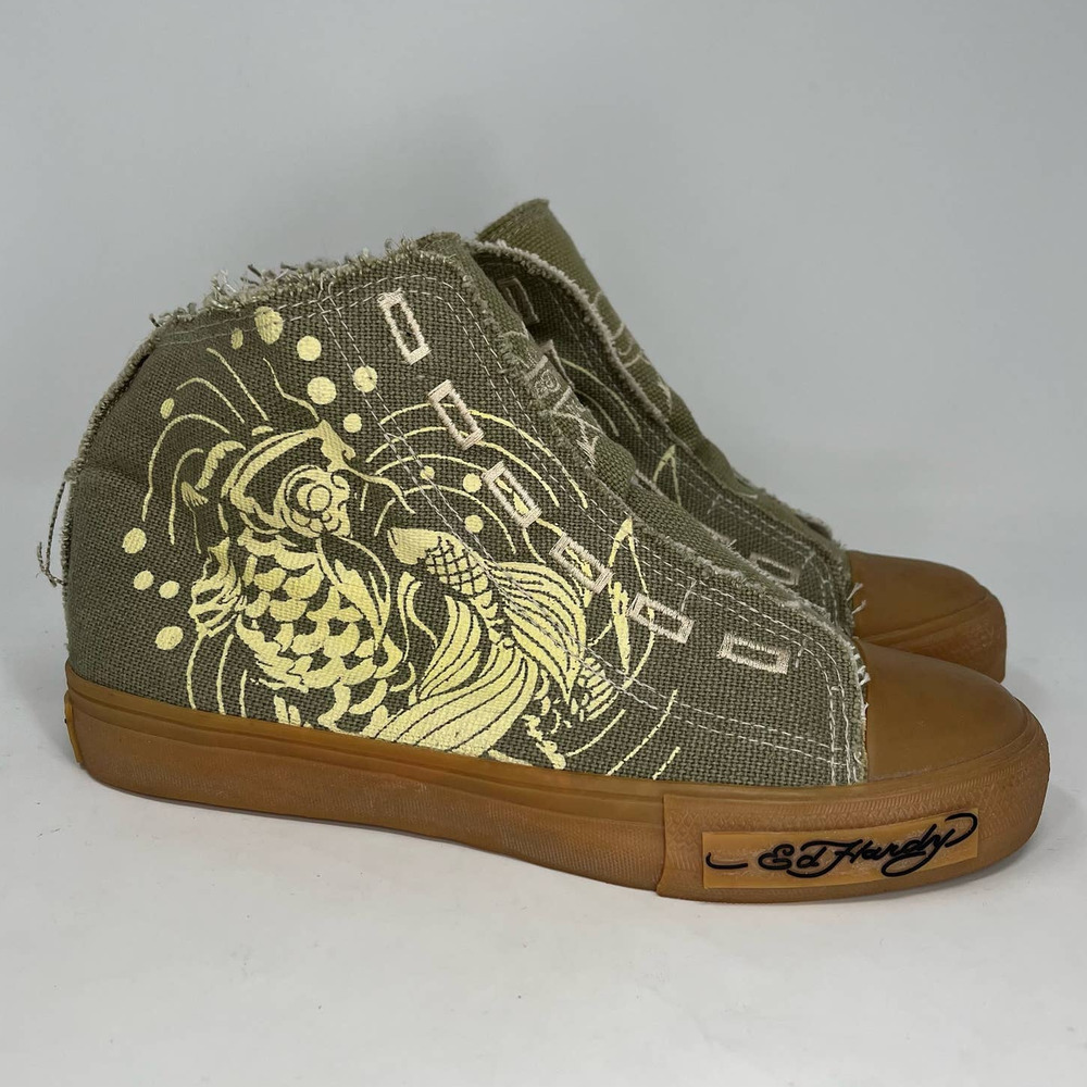 Ed Hardy Womans Organic Hightop No Lace Canvas Sneakers Shoes Womens 7.